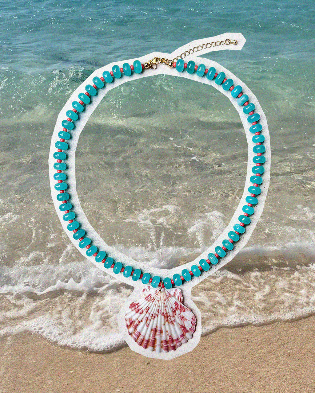 coastal crush beaded necklace with shell charm
