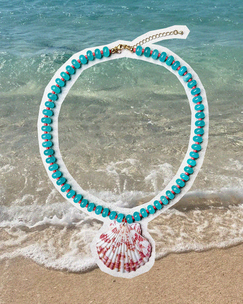 coastal crush beaded necklace with shell charm